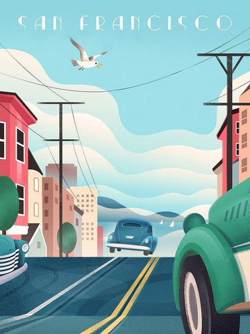 San Francisco - Streets White Modern Wood Framed Art Print with Double Matting by Wickstrom, Martin