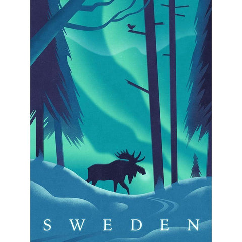 Sweden - Moose Black Modern Wood Framed Art Print by Wickstrom, Martin