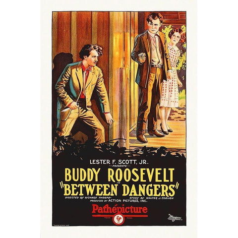 Between Dangers,  1927 Gold Ornate Wood Framed Art Print with Double Matting by Hollywood Photo Archive