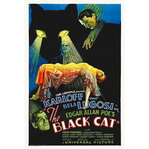 Black Cat Poster,  1934 White Modern Wood Framed Art Print by Hollywood Photo Archive