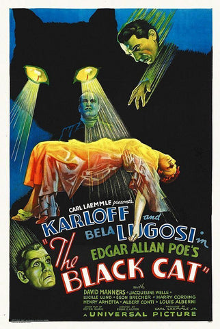 Black Cat Poster,  1934 Black Ornate Wood Framed Art Print with Double Matting by Hollywood Photo Archive