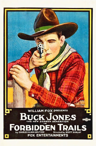 Buck Jones, Forbiden Trails,  1920 Black Ornate Wood Framed Art Print with Double Matting by Hollywood Photo Archive