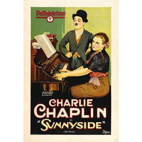 Chaplin, Charlie, Sunnyside etched stone print Black Modern Wood Framed Art Print with Double Matting by Hollywood Photo Archive