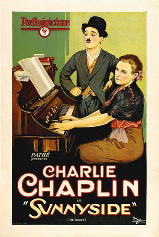 Chaplin, Charlie, Sunnyside etched stone print White Modern Wood Framed Art Print with Double Matting by Hollywood Photo Archive