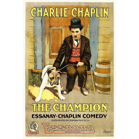 Charlie Chaplin, Champion, The,  1919 Esanney White Modern Wood Framed Art Print by Hollywood Photo Archive