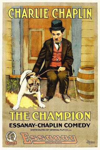 Charlie Chaplin, Champion, The,  1919 Esanney White Modern Wood Framed Art Print with Double Matting by Hollywood Photo Archive