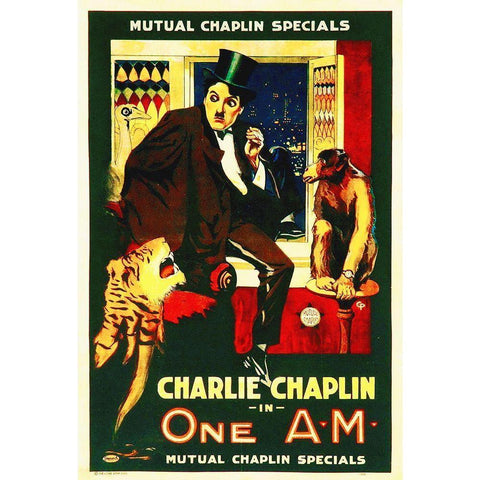 Charlie Chaplin, One A.M., 1916 Gold Ornate Wood Framed Art Print with Double Matting by Hollywood Photo Archive