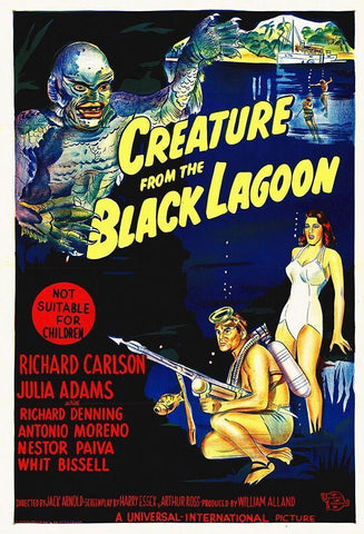 Creature From the Black Lagoon White Modern Wood Framed Art Print with Double Matting by Hollywood Photo Archive