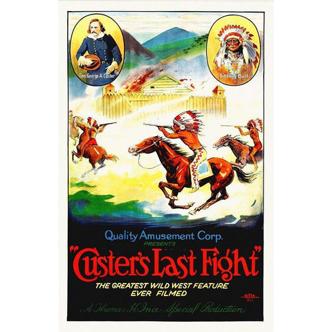 Custers Last Fight Gold Ornate Wood Framed Art Print with Double Matting by Hollywood Photo Archive