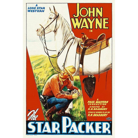 John Wayne Black Modern Wood Framed Art Print with Double Matting by Hollywood Photo Archive