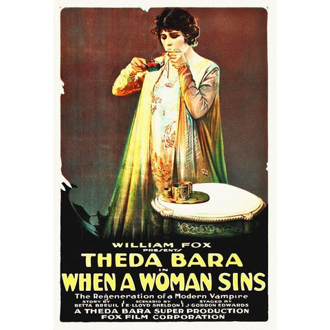 Theda Bara, When A Woman Sins Poster White Modern Wood Framed Art Print by Hollywood Photo Archive