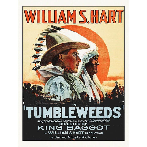 Tumbleweeds - William S Hart,  1925 Gold Ornate Wood Framed Art Print with Double Matting by Hollywood Photo Archive