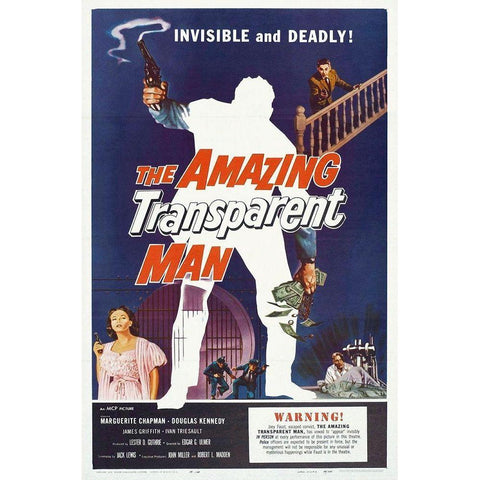 Amazing Transparent Man, 1959 White Modern Wood Framed Art Print by Hollywood Photo Archive