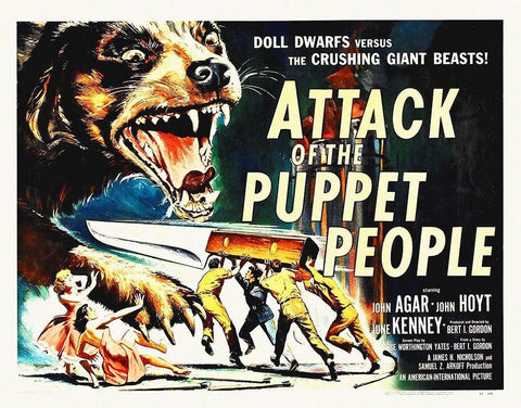 Attack Of The Puppet People Black Ornate Wood Framed Art Print with Double Matting by Hollywood Photo Archive