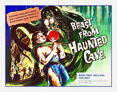 Beast From Haunted Cave White Modern Wood Framed Art Print with Double Matting by Hollywood Photo Archive