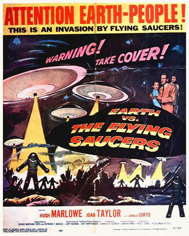 Earth Vs The Flying Saucers Black Ornate Wood Framed Art Print with Double Matting by Hollywood Photo Archive