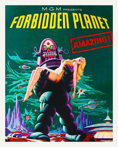 Forbidden Planet White Modern Wood Framed Art Print with Double Matting by Hollywood Photo Archive