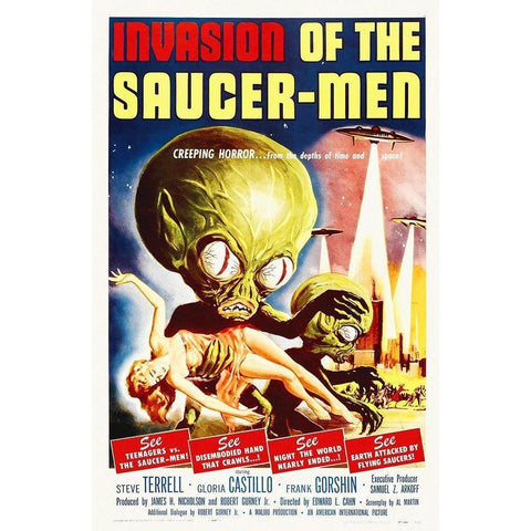 Invasion Of The Saucer Men White Modern Wood Framed Art Print by Hollywood Photo Archive