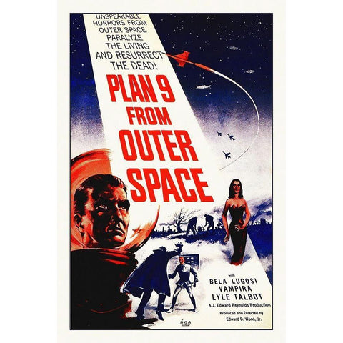 Plan Nine From Outer Space White Modern Wood Framed Art Print by Hollywood Photo Archive