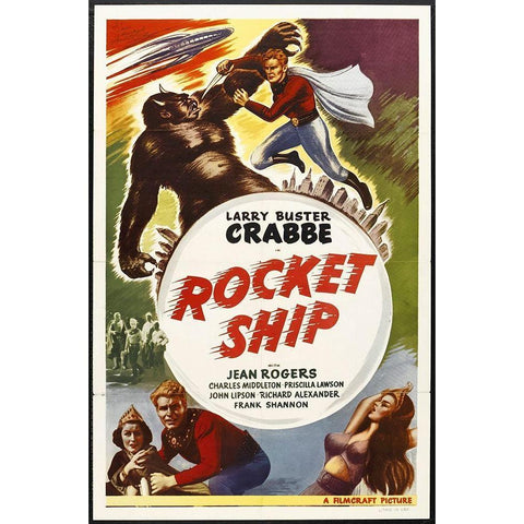 Rocket Ship with Buster Crabbe White Modern Wood Framed Art Print by Hollywood Photo Archive