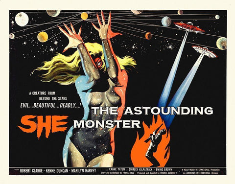 She - The Astounding Monster Black Ornate Wood Framed Art Print with Double Matting by Hollywood Photo Archive