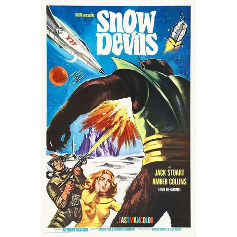 Snow Devils White Modern Wood Framed Art Print by Hollywood Photo Archive