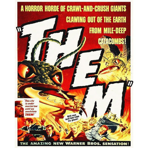 THEM - Red and Yellow Black Modern Wood Framed Art Print with Double Matting by Hollywood Photo Archive