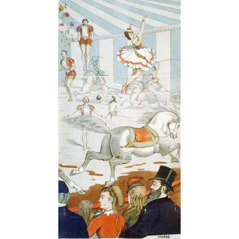 Acrobats On Horseback - 1870 White Modern Wood Framed Art Print by Hollywood Photo Archive