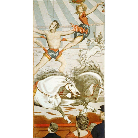 Acrobats On Horseback 2 - 1870 Gold Ornate Wood Framed Art Print with Double Matting by Hollywood Photo Archive