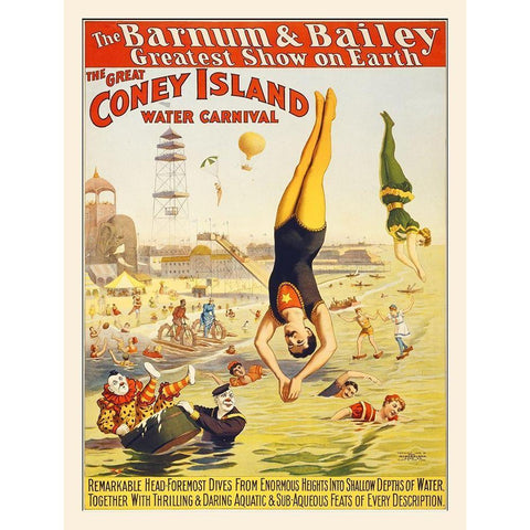 Barnum and Bailey Coney Island Water Carnival 3g10497u Gold Ornate Wood Framed Art Print with Double Matting by Hollywood Photo Archive