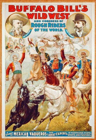 Buffalo Bills Wild West And Congress Of Rough Riders Of The World - A Group Of Mexican Vaqueros And  White Modern Wood Framed Art Print with Double Matting by Hollywood Photo Archive