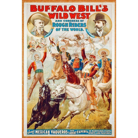 Buffalo Bills Wild West And Congress Of Rough Riders Of The World - A Group Of Mexican Vaqueros And  Gold Ornate Wood Framed Art Print with Double Matting by Hollywood Photo Archive