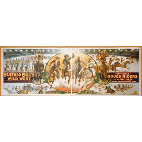 Buffalo Bills Wild West And Congress Of Rough Riders Of The World - Banner Gold Ornate Wood Framed Art Print with Double Matting by Hollywood Photo Archive