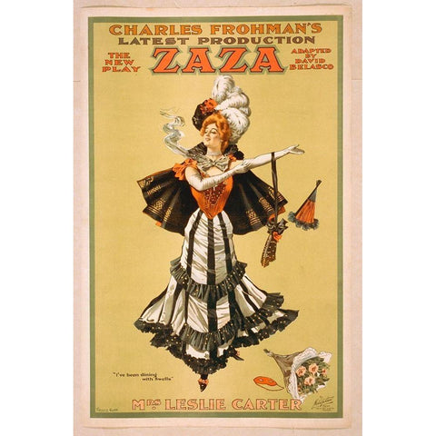 Charles Frohmans Latest Production, The New Play Zaza Adapted By David Belasco Gold Ornate Wood Framed Art Print with Double Matting by Hollywood Photo Archive