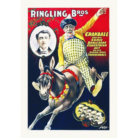 Ringling Bros - Crandall And His Comic Burlesque Equestrian Act On His Riding Mule Thunderbolt Black Modern Wood Framed Art Print with Double Matting by Hollywood Photo Archive