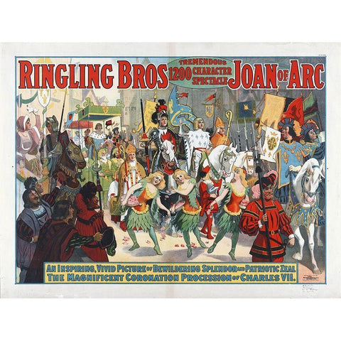 Ringling Bros - Tremendous 1200 Character Spectacle Joan Of Arc White Modern Wood Framed Art Print by Hollywood Photo Archive