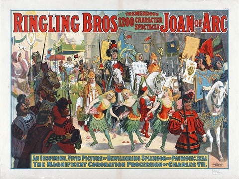 Ringling Bros - Tremendous 1200 Character Spectacle Joan Of Arc White Modern Wood Framed Art Print with Double Matting by Hollywood Photo Archive