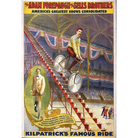 The Adam Forepaugh And Sells Brothers Americas Greatest Shows Consolidated--Kilpatricks Famous Ride Black Modern Wood Framed Art Print with Double Matting by Hollywood Photo Archive