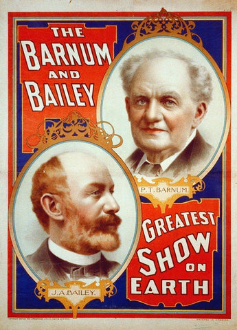 The Barnum and Bailey Greatest Show On Earth - Portraits Of P.T. Barnum and J.A. Bailey - 1897 Black Ornate Wood Framed Art Print with Double Matting by Hollywood Photo Archive