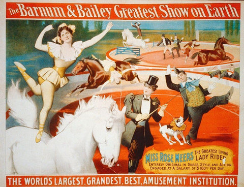 The Barnum and Bailey Greatest Show On Earth - Miss Rose Meers, The Greatest Living Lady Rider - 189 Black Ornate Wood Framed Art Print with Double Matting by Hollywood Photo Archive