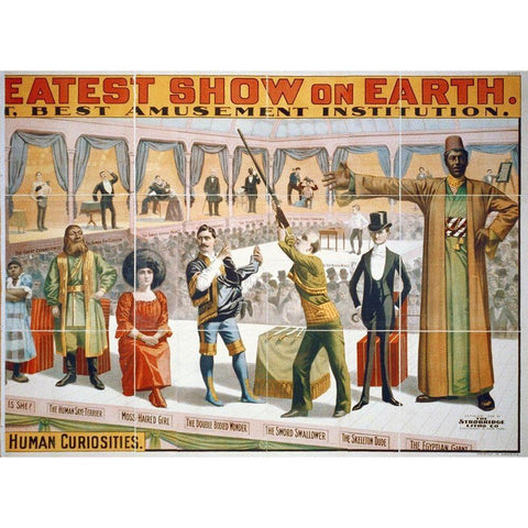 The Barnum and Bailey Greatest Show On Earth - The Peerless Prodigies Of Physical Phenomena and Marv White Modern Wood Framed Art Print by Hollywood Photo Archive