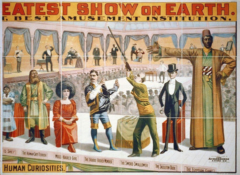 The Barnum and Bailey Greatest Show On Earth - The Peerless Prodigies Of Physical Phenomena and Marv White Modern Wood Framed Art Print with Double Matting by Hollywood Photo Archive