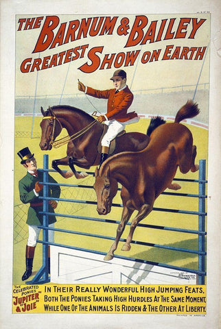 The Barnum and Bailey Greatest Show On Earth--The Celebrated Ponies Jupite and Joie Black Ornate Wood Framed Art Print with Double Matting by Hollywood Photo Archive