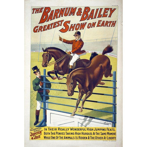 The Barnum and Bailey Greatest Show On Earth--The Celebrated Ponies Jupite and Joie Black Modern Wood Framed Art Print with Double Matting by Hollywood Photo Archive