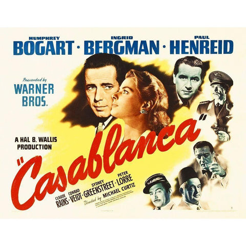 Casablanca  Poster White Modern Wood Framed Art Print by Hollywood Photo Archive