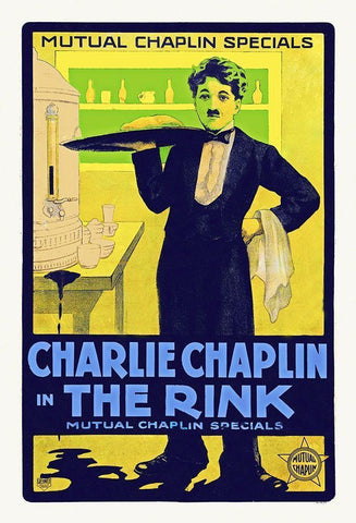 Charlie Chaplin, The Rink - 1916 Black Ornate Wood Framed Art Print with Double Matting by Hollywood Photo Archive