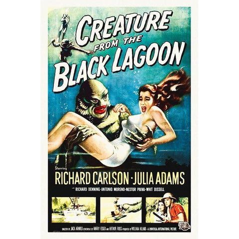 Creature From The Black Lagoon Gold Ornate Wood Framed Art Print with Double Matting by Hollywood Photo Archive