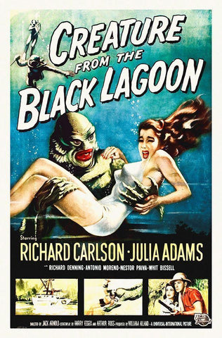 Creature From The Black Lagoon White Modern Wood Framed Art Print with Double Matting by Hollywood Photo Archive