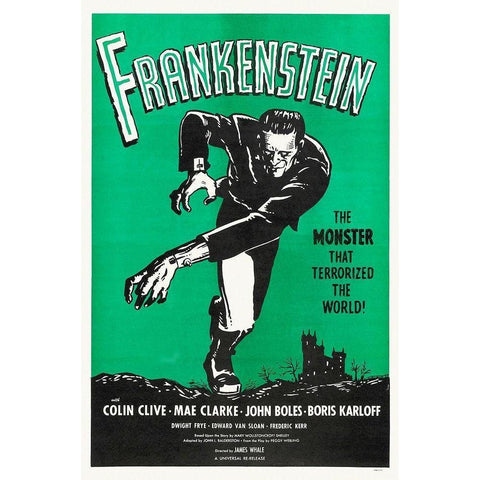 Frankenstein Rerelease 1960 Gold Ornate Wood Framed Art Print with Double Matting by Hollywood Photo Archive