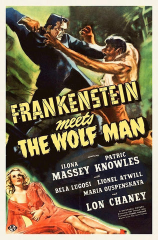 Frankenstein vs the Wolfman White Modern Wood Framed Art Print with Double Matting by Hollywood Photo Archive